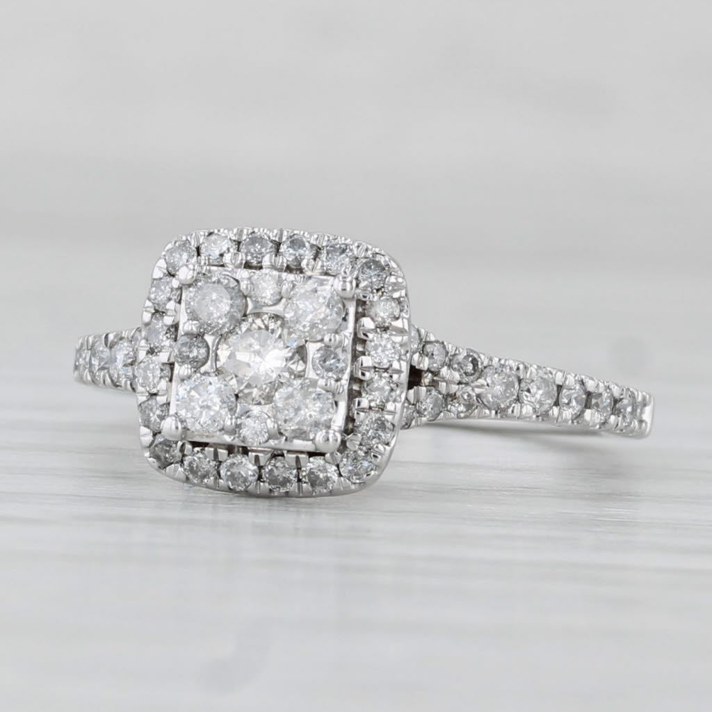 Light Gray 0.66ctw Diamond Halo Engagement Ring 14k White Gold Size 6