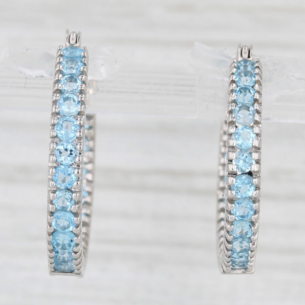 Light Gray 2.10ctw Blue Topaz Inside Out Hoop Earrings 10k White Gold Snap Top Round Hoops