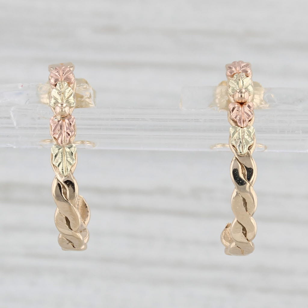 Light Gray Coleman Co Black Hills Gold J-Hook Earrings 10k 14k Yellow Rose Green Drops