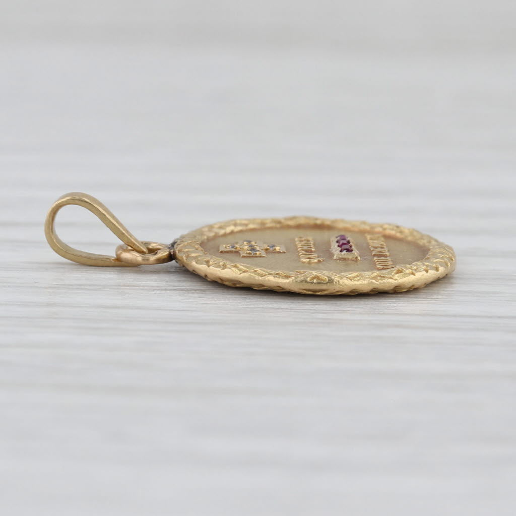 French Love Token Pendant 18k Gold Diamond Lab Created Ruby Qu' Hier Que Demain