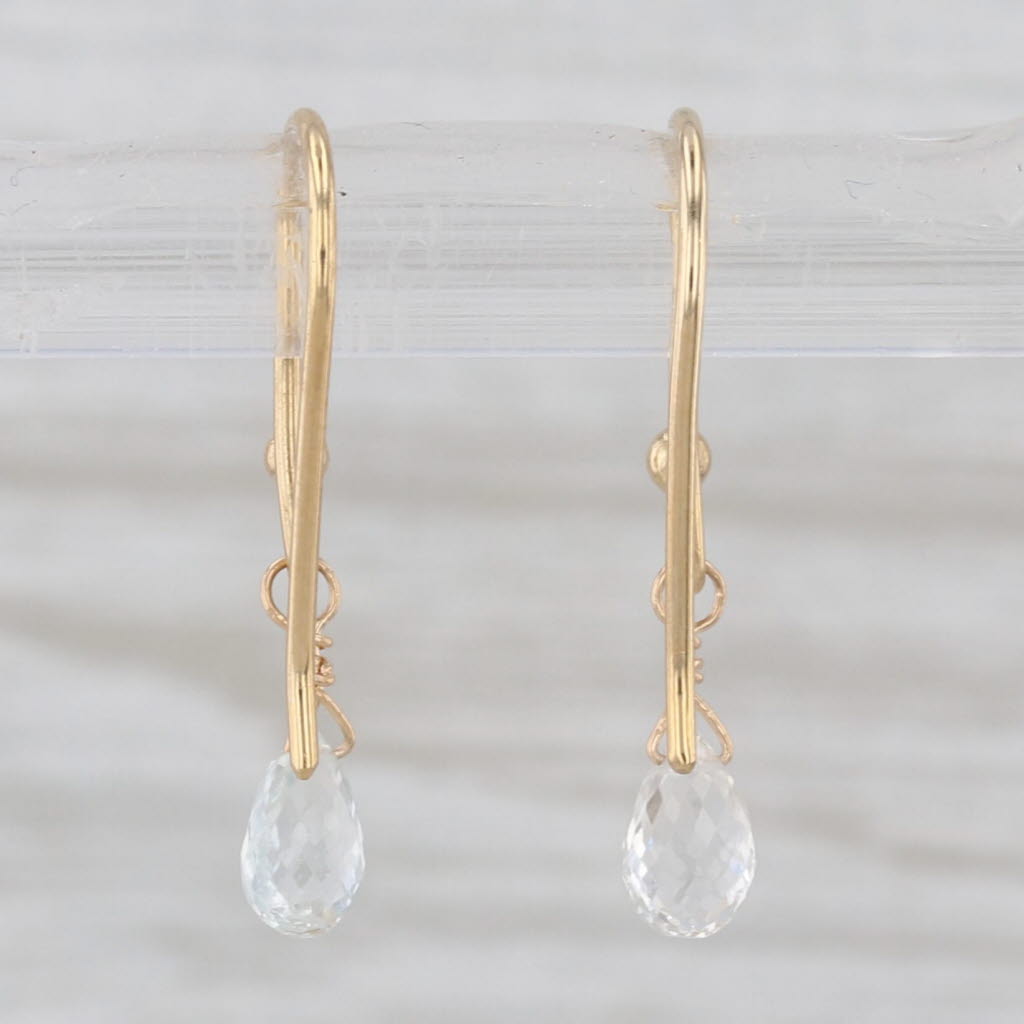 White Sapphire Briolette Dangle Earrings 18k Yellow Gold Hook Posts
