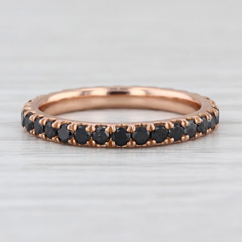 0.85ctw Black Diamond Eternity Band 18k Rose Gold Stackable Wedding Ring Sz 5.5