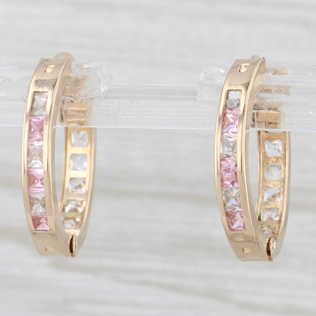 Light Gray 0.48ctw Pink & White Cubic Zirconia Hoop Earrings 14k Yellow Gold Round Hoops