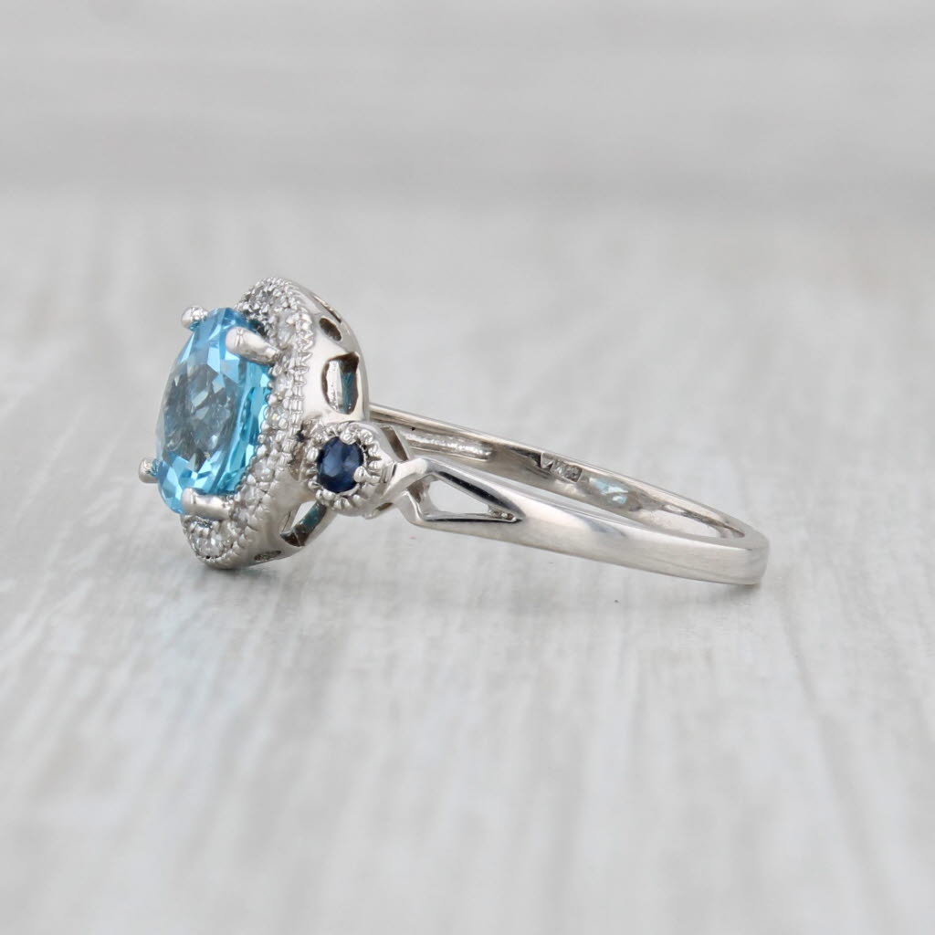 Light Gray 2.51ctw Blue Topaz Sapphire Diamond Halo Ring 14k White Gold Size 7