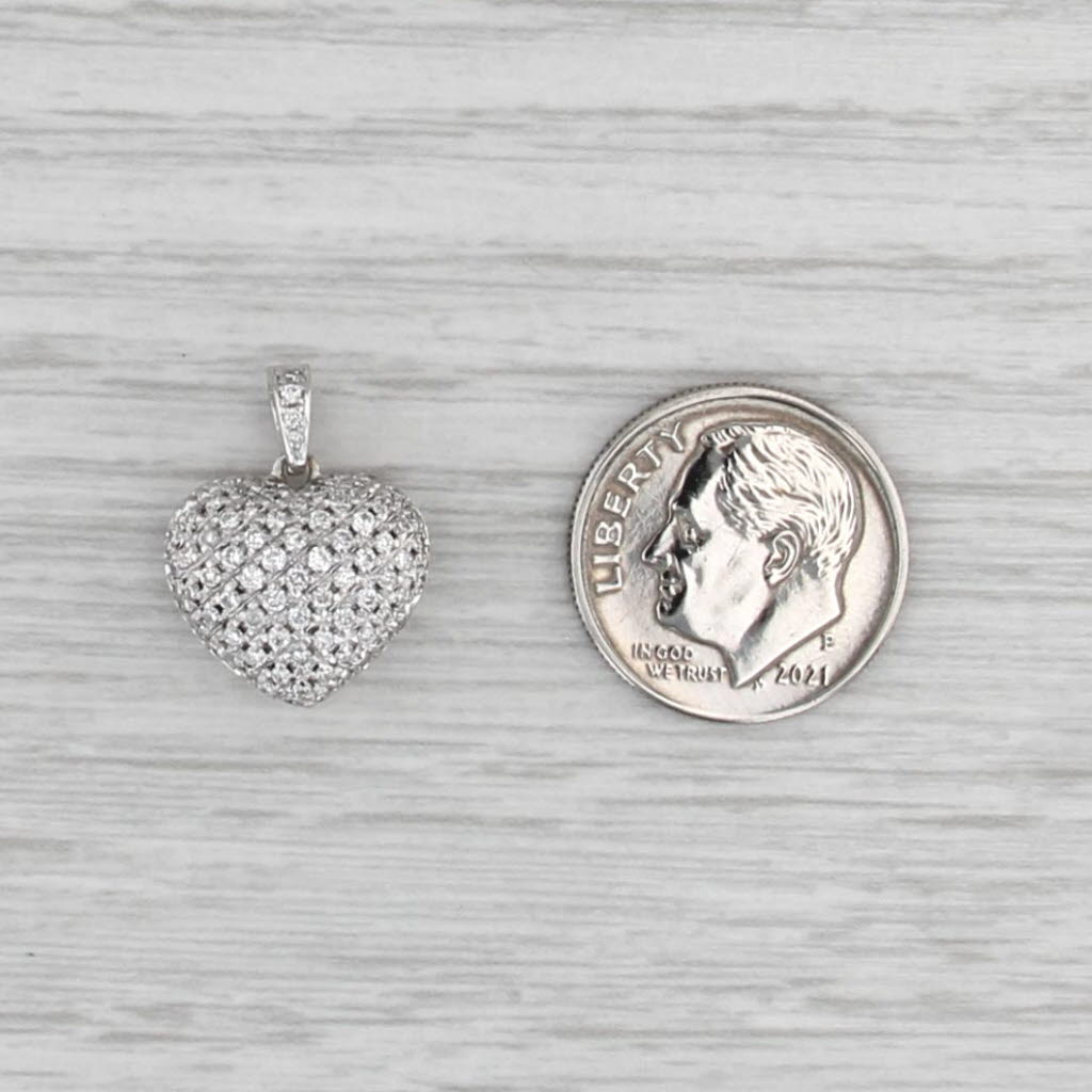 0.42ctw Pave Diamond Puffy Heart Pendant 14k White Gold Small Drop