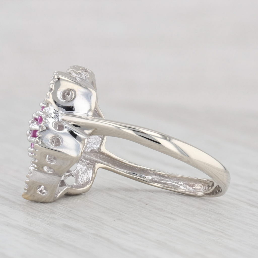 Light Gray 0.36ctw Diamond Pink Sapphire Flower Ring 14k White Gold Size 5