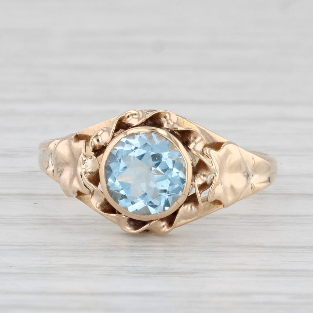 Light Gray Vintage Church & Co 1.30ct Blue Topaz Round Solitaire Ring 14k Gold Size 7.25