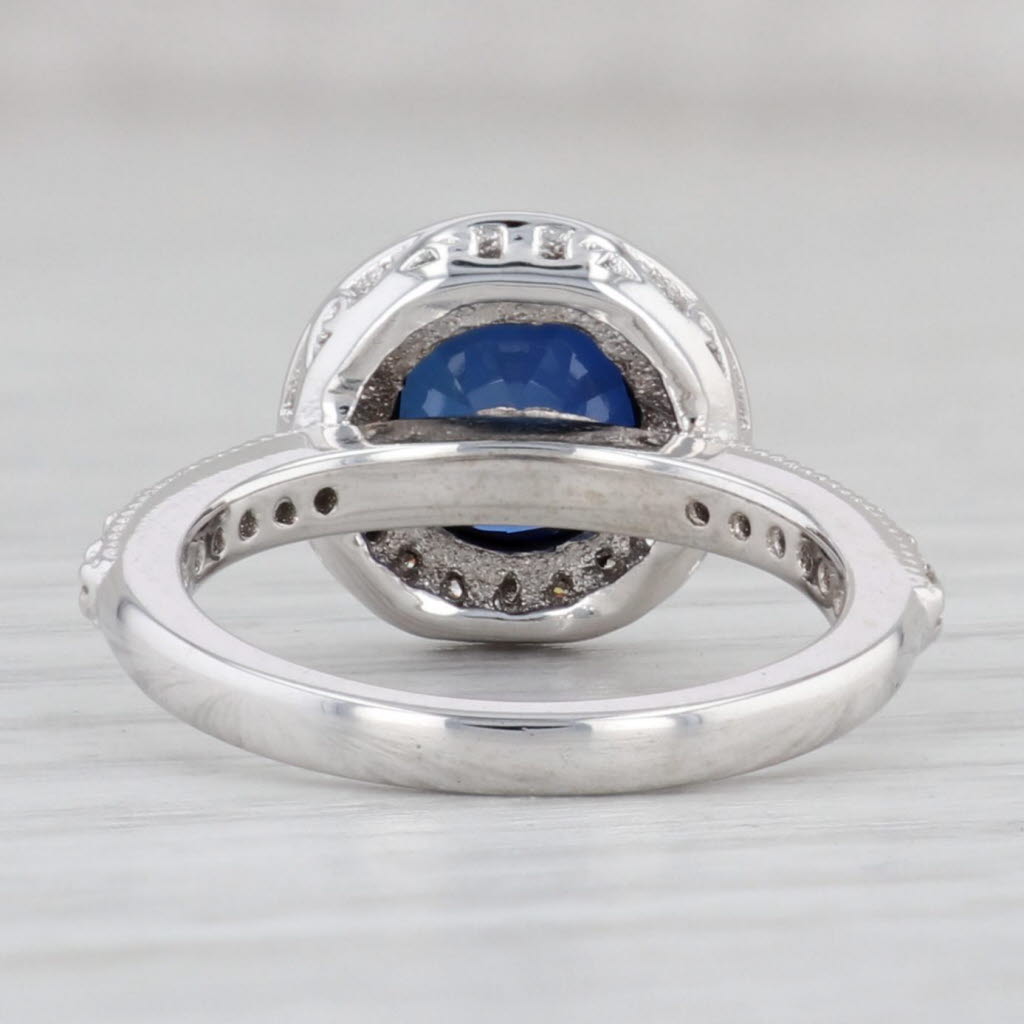 Light Gray 2.10ctw Lab created Blue Sapphire Diamond Halo Ring 14k Gold Size 5 Engagement