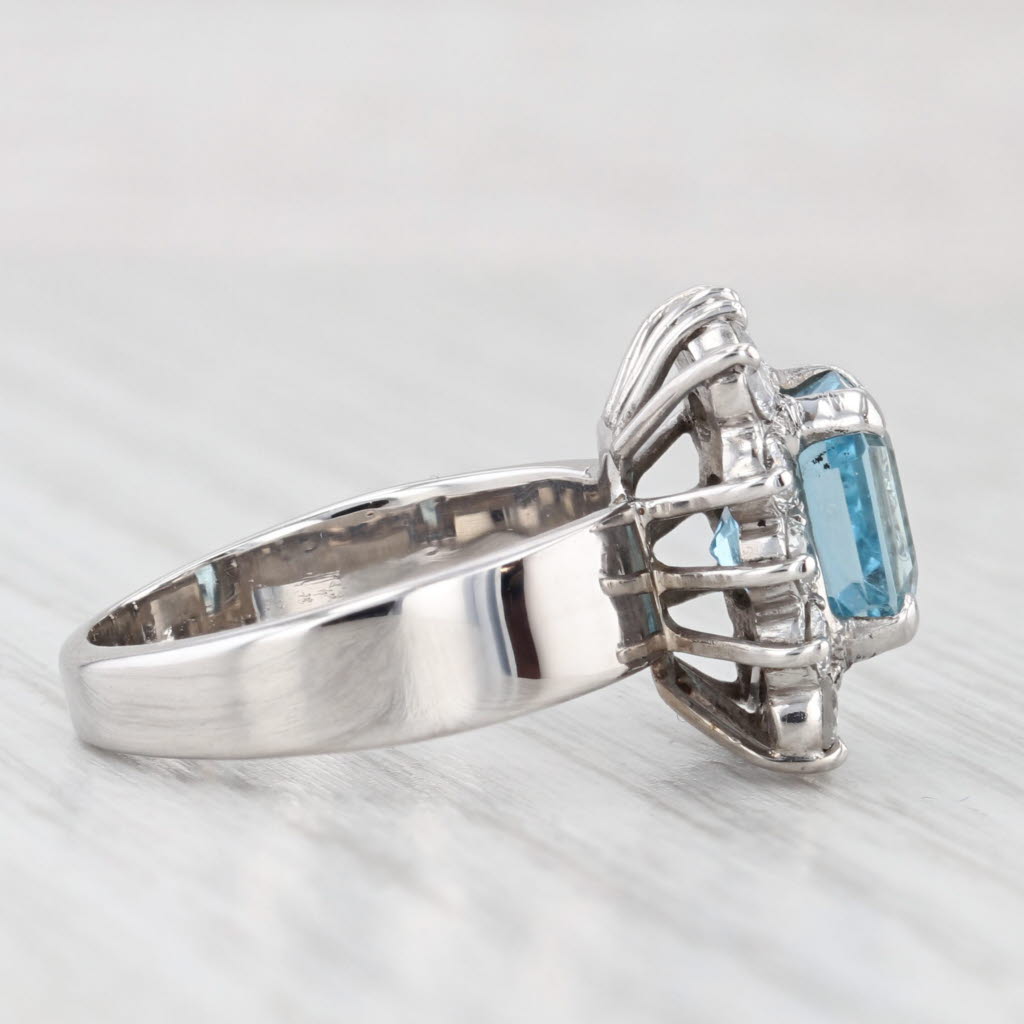 Light Gray 1.30ctw Aquamarine Diamond Halo Ring 18k White Gold Size 5.75 - 6