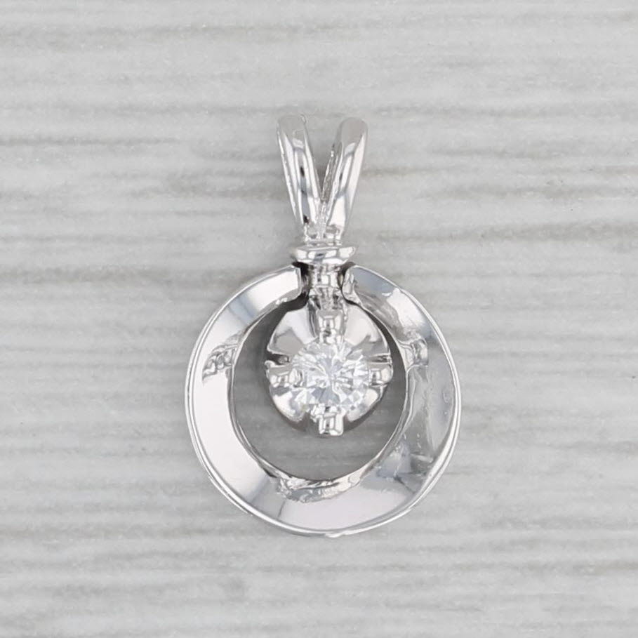 Gray Round Diamond Solitaire Pendant 14k White Gold Small Drop