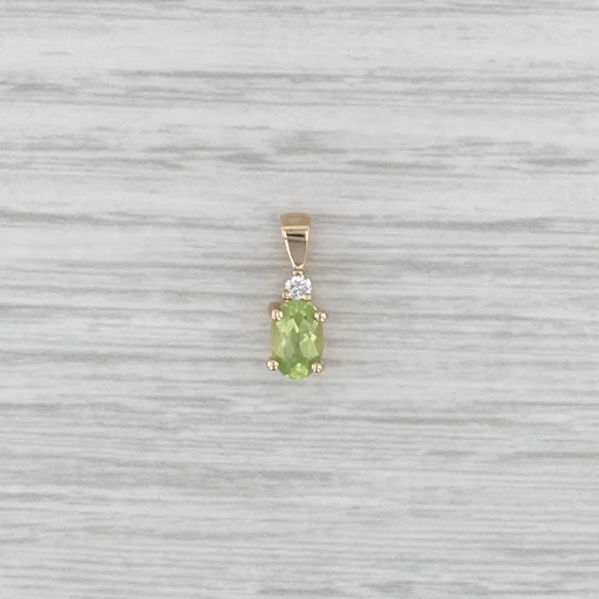 Small 0.53ctw Peridot Diamond Pendant 14k Yellow Gold Oval Solitaire