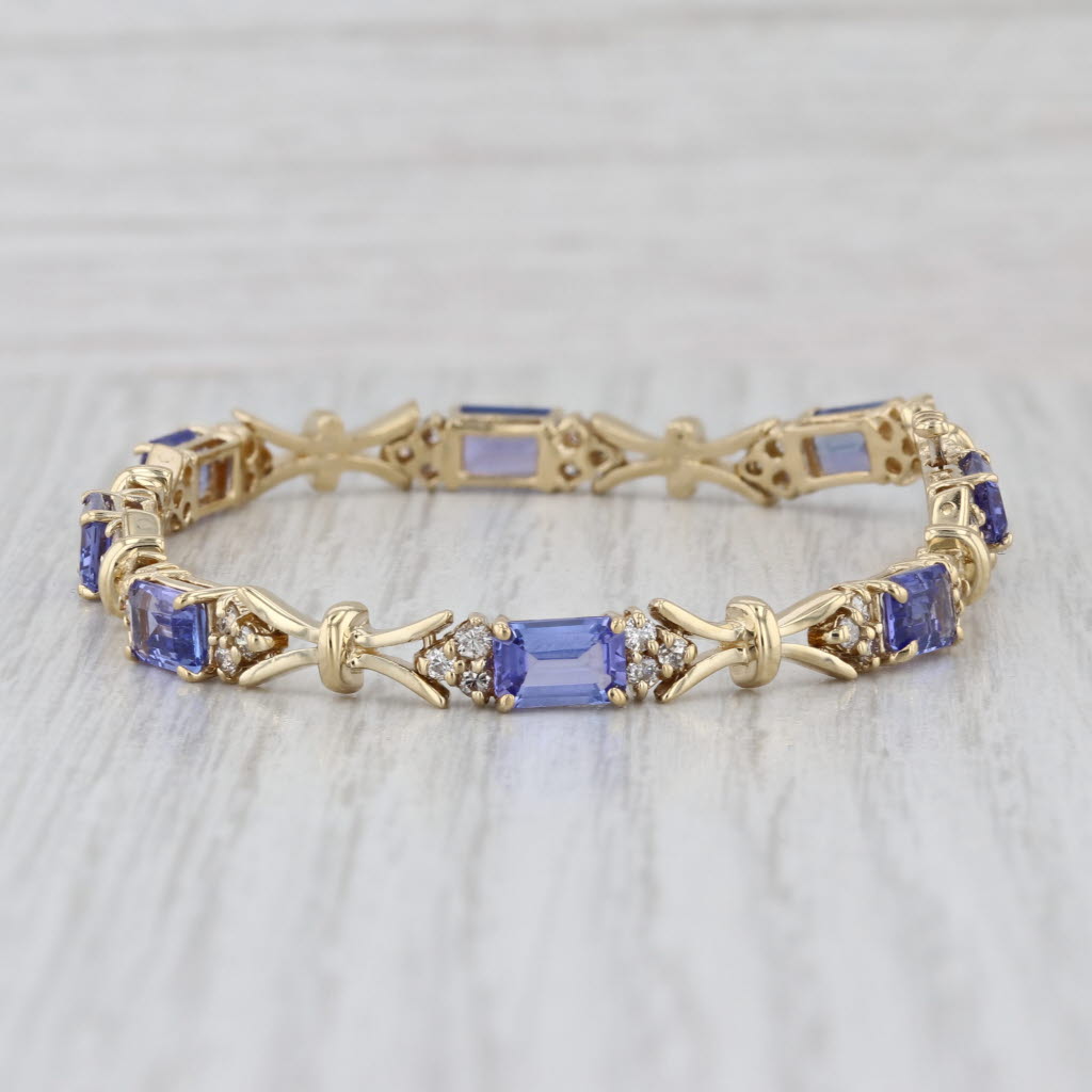 6.40ctw Tanzanite Diamond Tennis Bracelet 14k Yellow Gold 6.5" 4.7mm