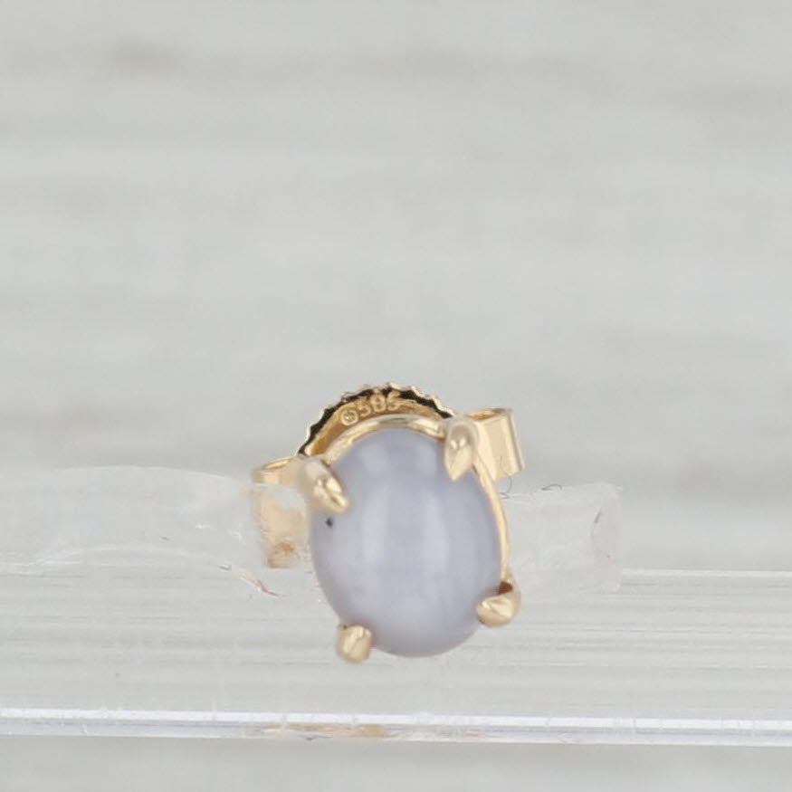 Light Gray Star Sapphire Stud Earrings 14k Yellow Gold Oval Cabochon Solitaire Studs