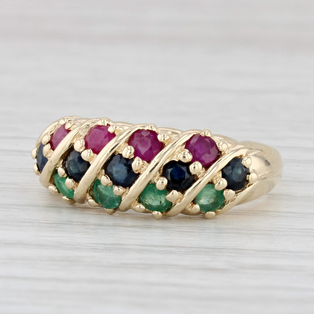 Light Gray 0.96ctw Emerald Sapphire Ruby Ring 14k Yellow Gold Size 8