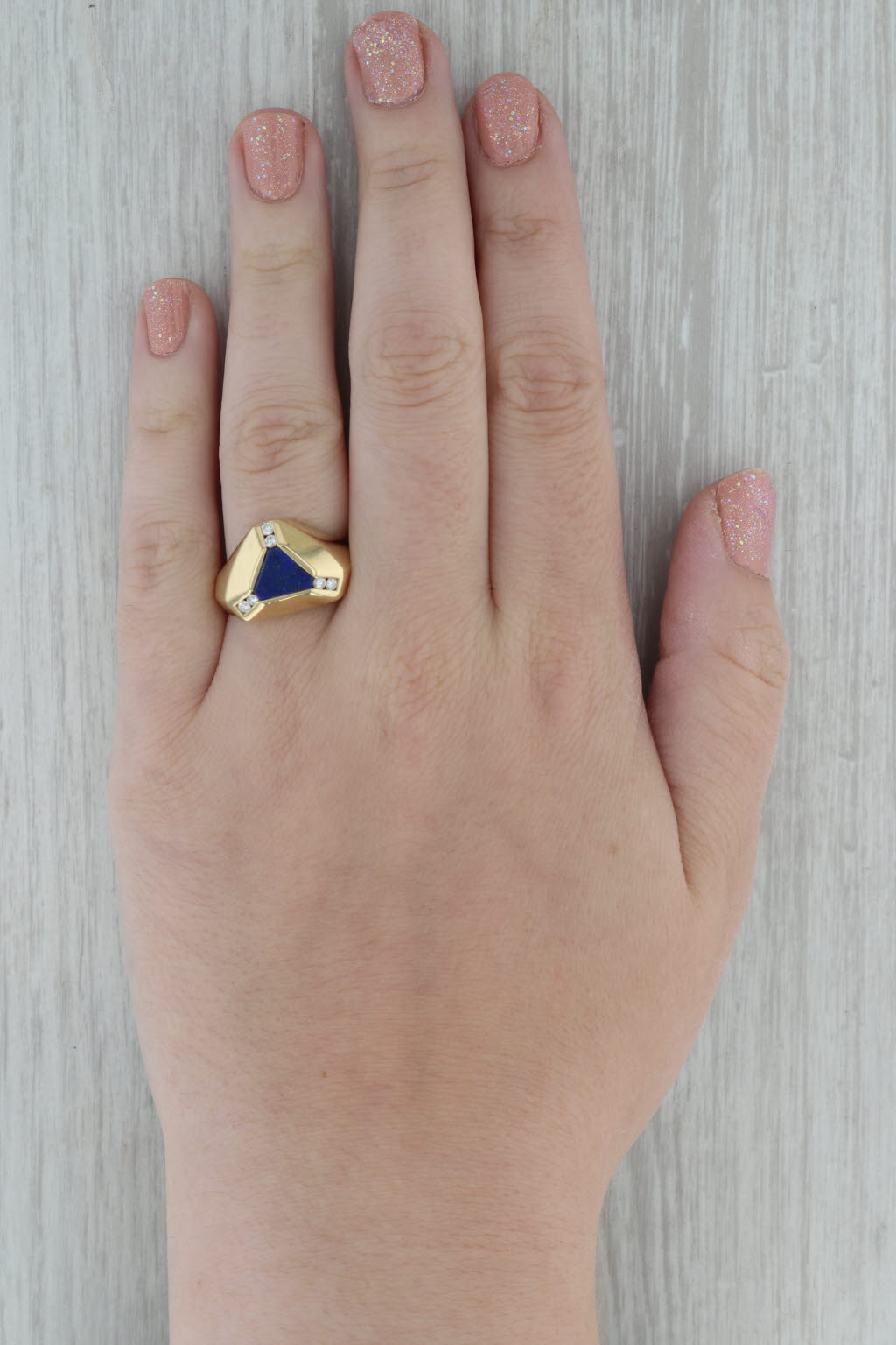 Dark Gray Blue Lapis Lazuli 0.18ctw Diamond Ring 18k Yellow Gold Size 9.25