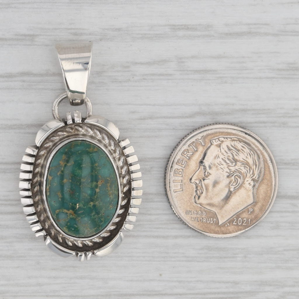 Gray Vintage Native American Green Turquoise Pendant Sterling Silver Signed NJ