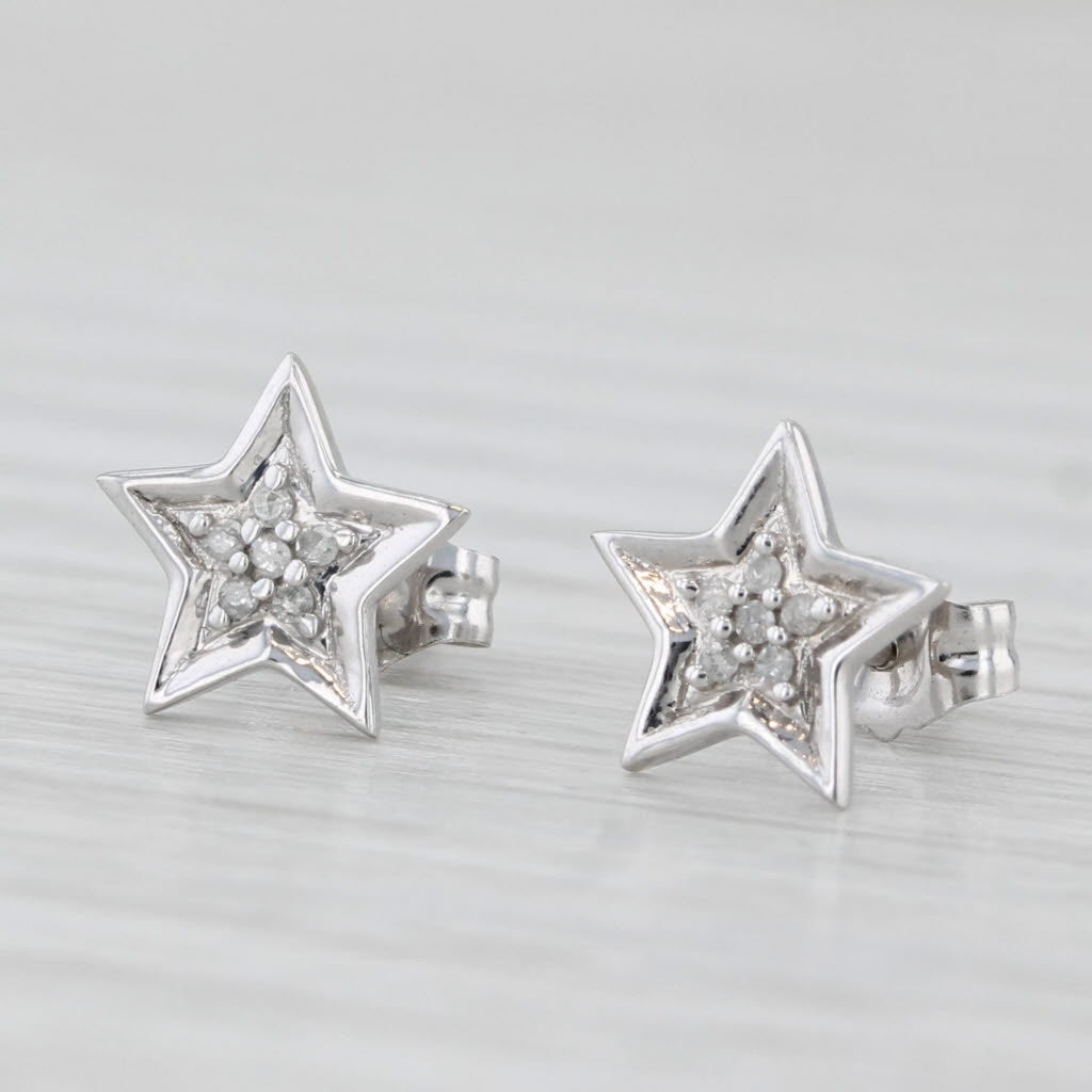 Light Gray Diamond Star Stud Earrings 10k White Gold