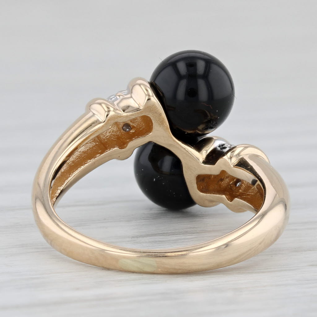 Gray Onyx Bead Diamond Bypass Ring 14k Yellow Gold Size 5.75