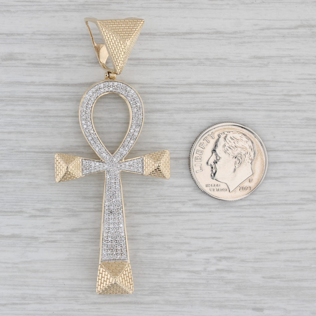 Gray 0.50ctw Diamond Ankh Cross Pendant 10k Gold Large Statement Egyptian