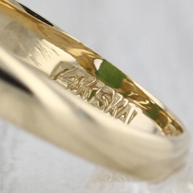 Vintage Green Nephrite Jade Navette Cabochon Ring 14k Yellow Gold Size 6.75