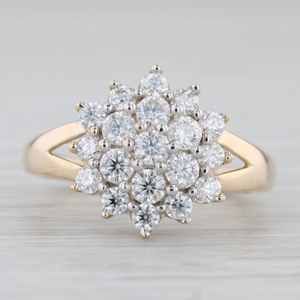 Light Gray 0.65ctw Moissanite Flower Cluster Ring 10k Yellow Gold Size 5