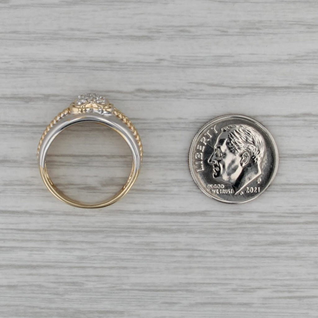 Pave Diamond Cluster Clover Ring 14k Yellow White Gold Size 6.5