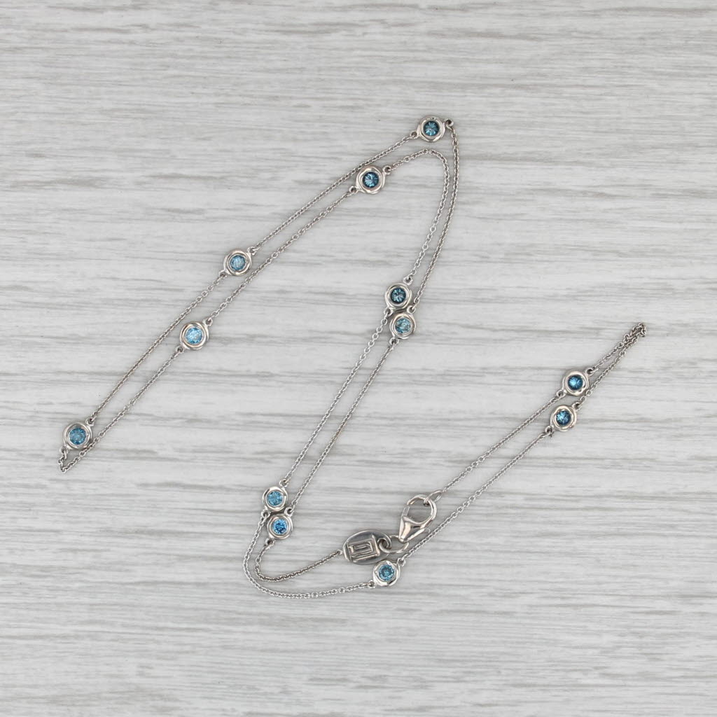 0.50ctw Blue Diamond Station Necklace 14k White Gold 18.5" Cable Chain