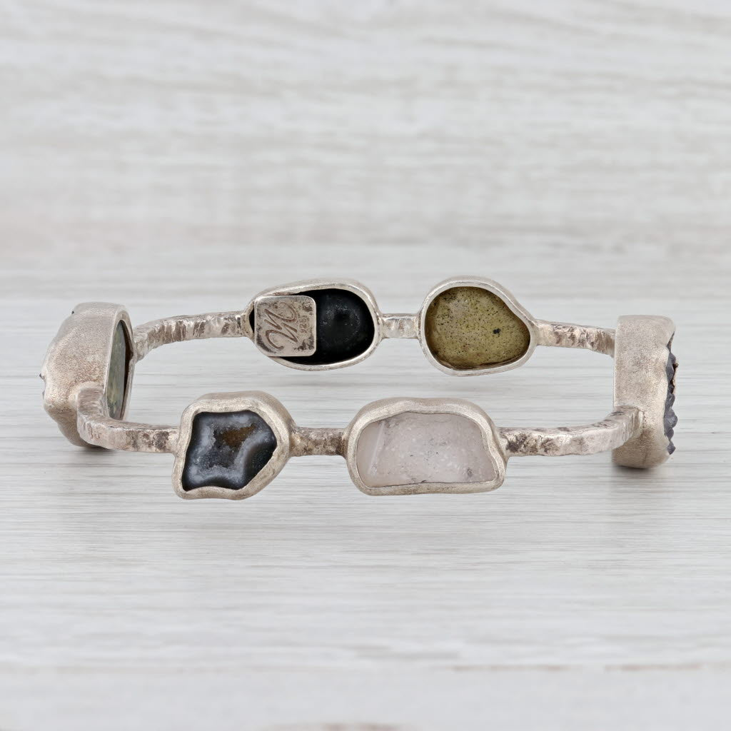 New Nina Wynn Druzy Amethyst Agate Geode Bangle Bracelet Sterling Silver