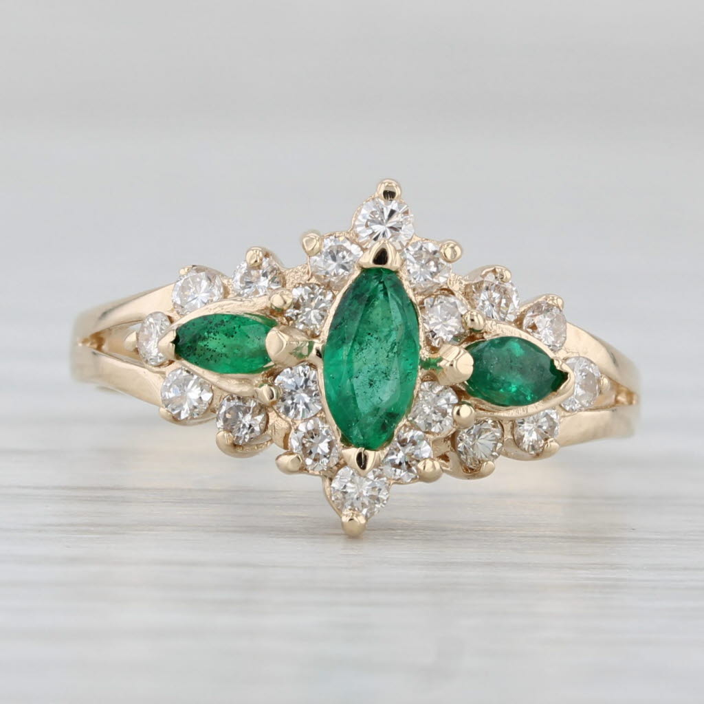 Light Gray 0.72ctw Emerald Diamond Ring 14k Yellow Gold Size 6.5