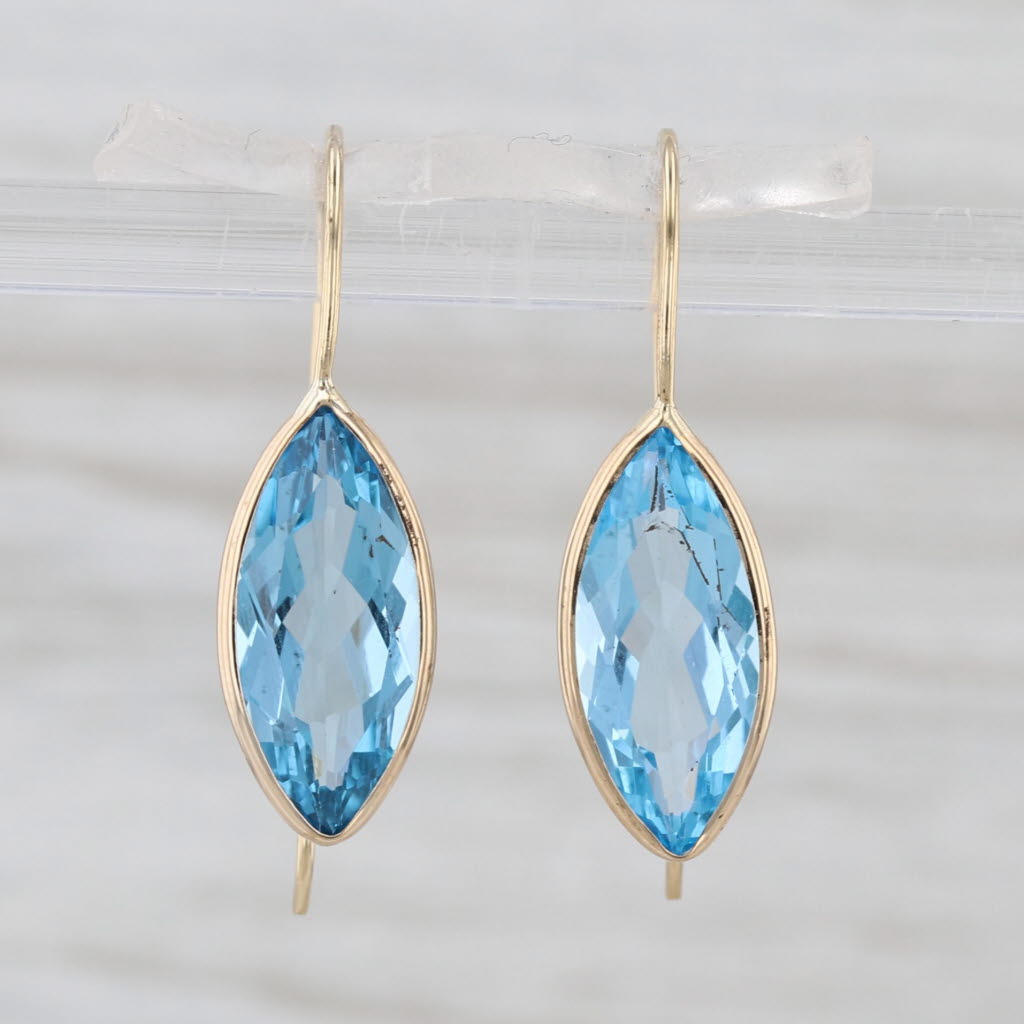 6.80ctw Blue Topaz Marquise Drop Earrings 14k Yellow Gold Hook Posts