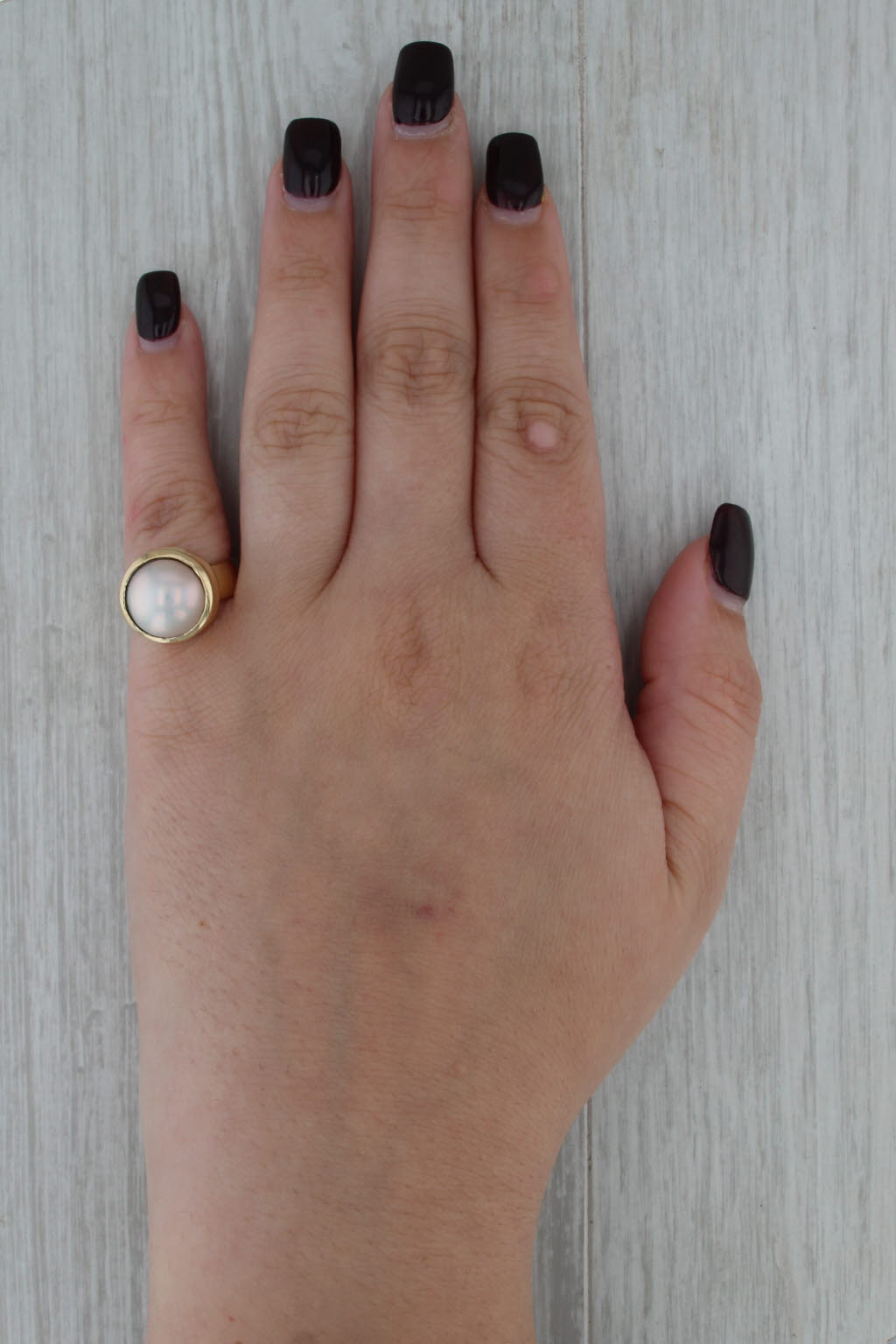Mabe Pearl Solitaire Ring 18k Yellow Gold Size 6