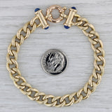 Lapis Lazuli Curb Chain Bracelet 14k Yellow Gold 7" Italian