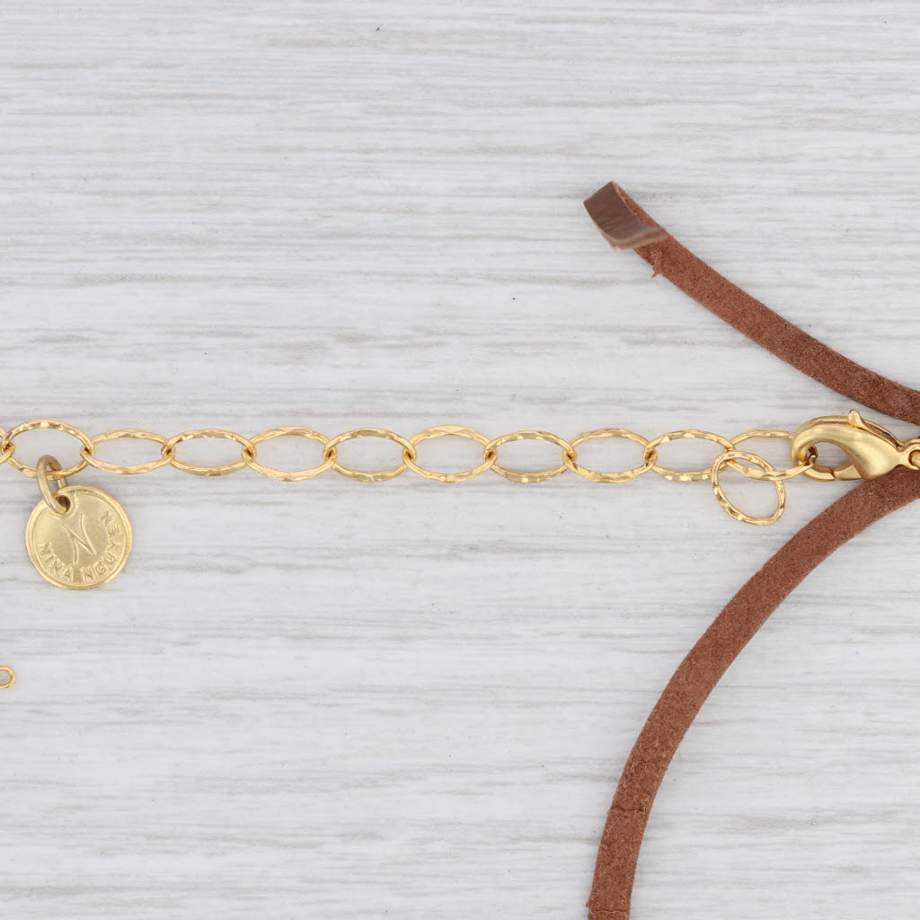 New Nina Wynn Necklace Cordelia Woven Brown Leather Amethyst Druzy