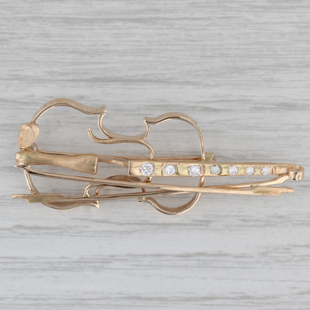 Gray 0.25ctw Diamond Cello Brooch 14k Yellow Gold Detailed Openwork Pin