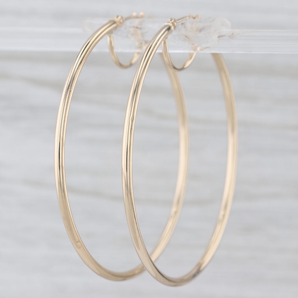 Round Hoop Earrings 10k Yellow Gold Snap Top Post Hoops 46 x 1.8 mm