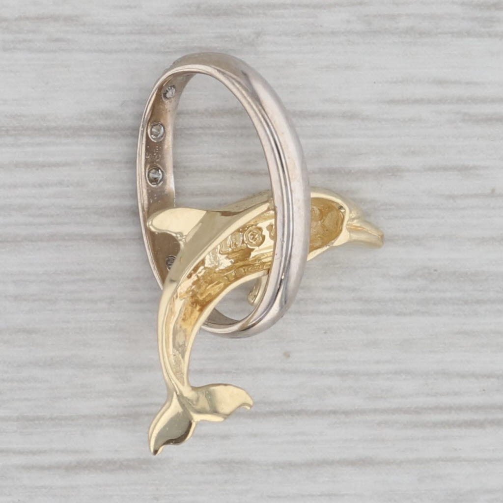 Gray Dolphin Jumping through Diamond Hoop Pendant 14k White Yellow Gold