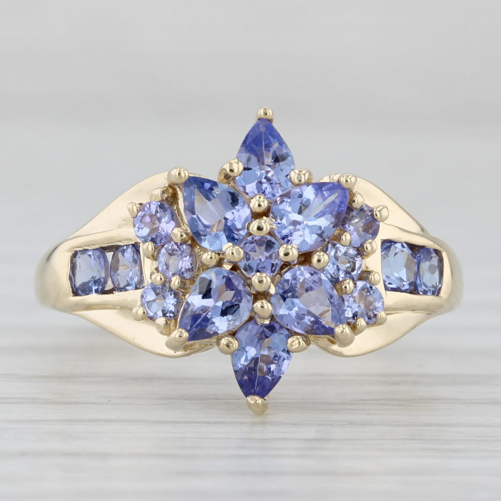 Light Gray 1.56ctw Tanzanite Flower Cluster Ring 14k Yellow Gold Size 7.25