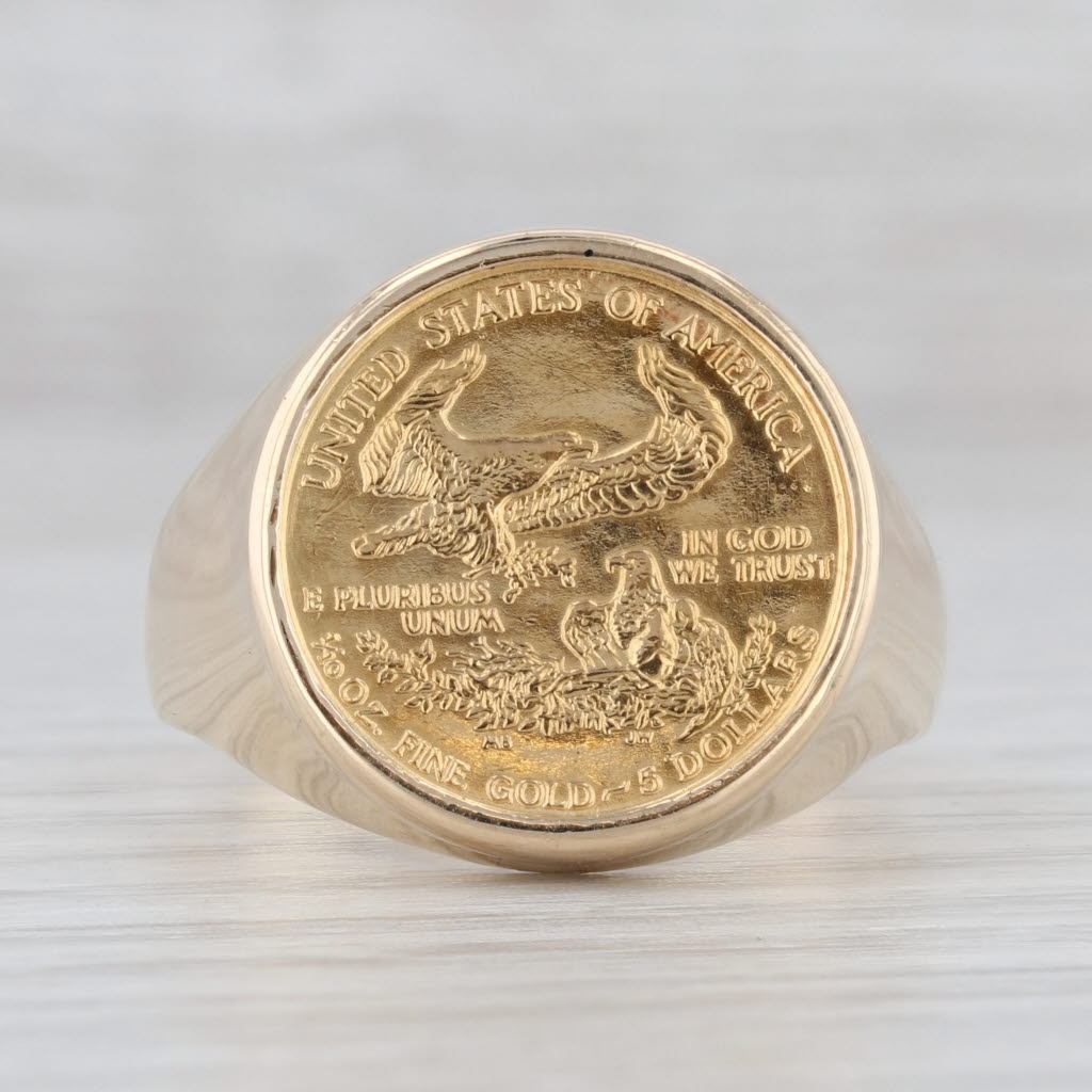 Gray Authentic American Gold Eagle Coin Ring 10k 22k Gold Size 11 1/10oz 5 Dollars