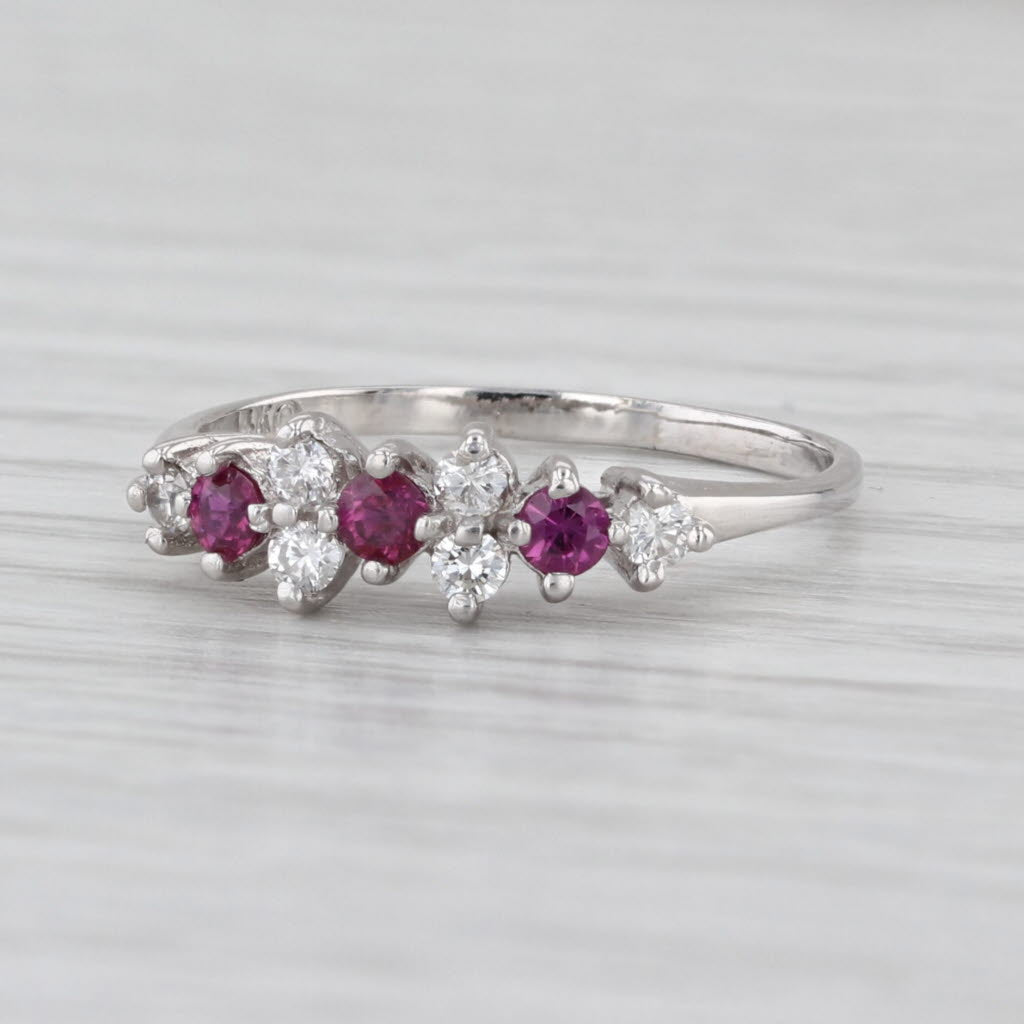 0.39ctw Ruby Diamond Ring 14k White Gold Stackable Band Size 6.75 Anniversary
