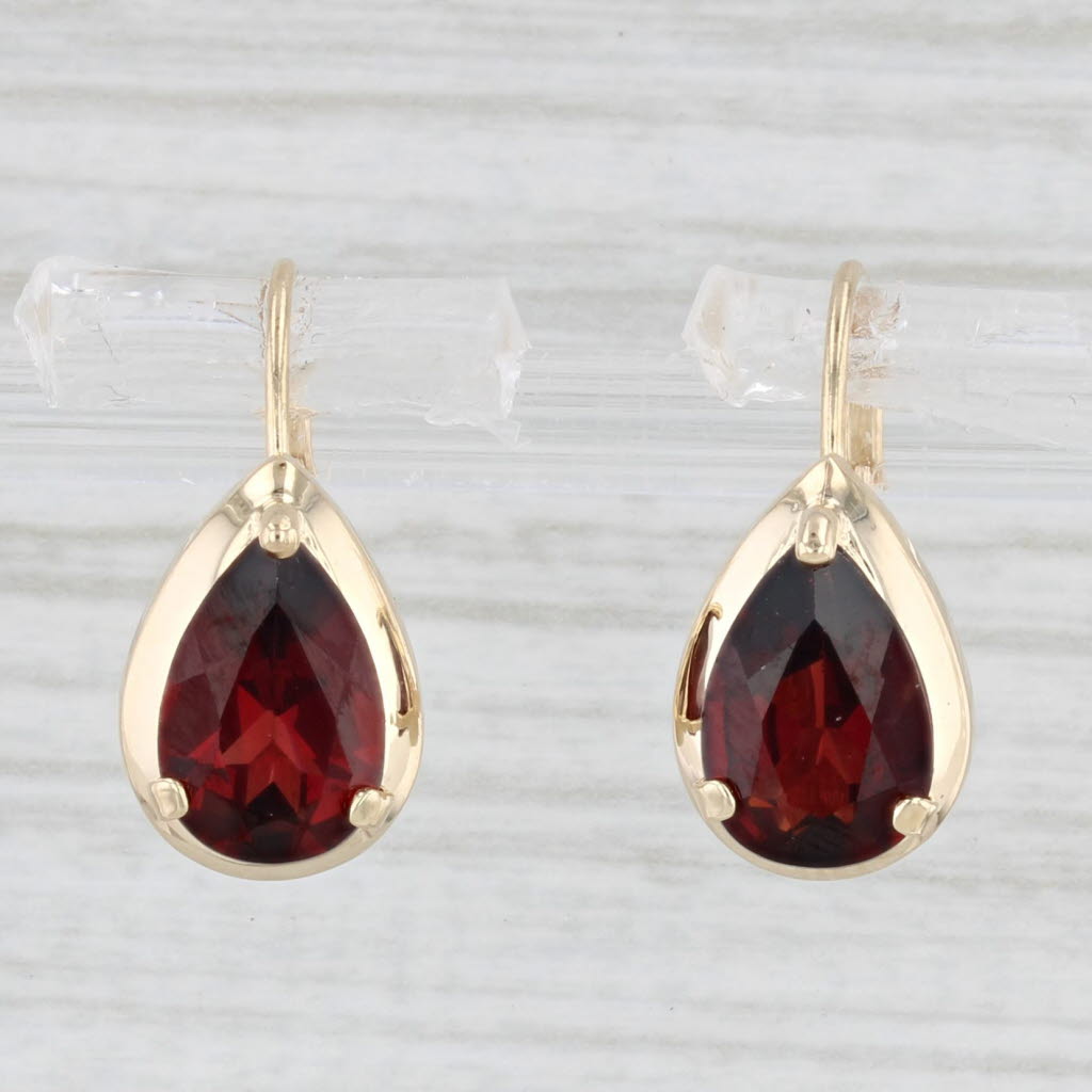 Light Gray 3.20ctw Garnet Teardrop Earrings 14k Yellow Gold Lever Backs