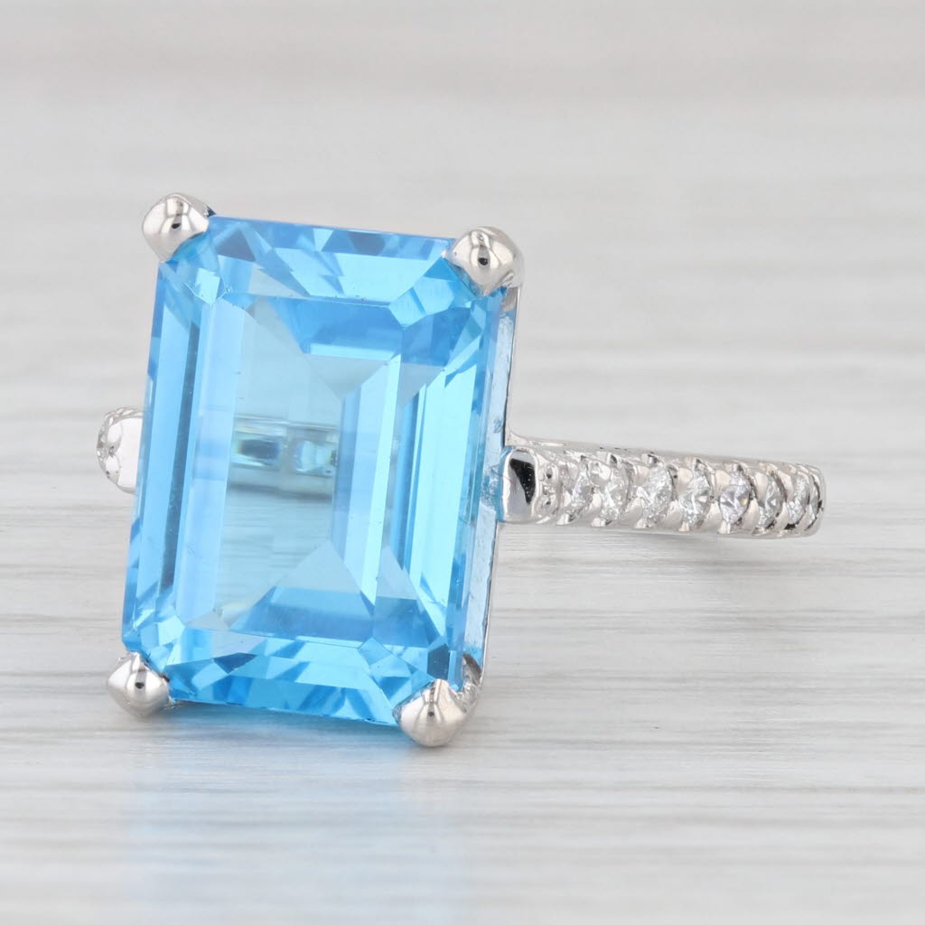 Light Gray 9.35ctw Emerald Cut Blue Topaz Diamond Ring 14k White Gold Size 7.5