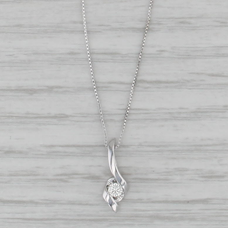 0.10ctw Diamond Solitaire Drop Pendant Necklace 10k White Gold 22.75" Box Chain
