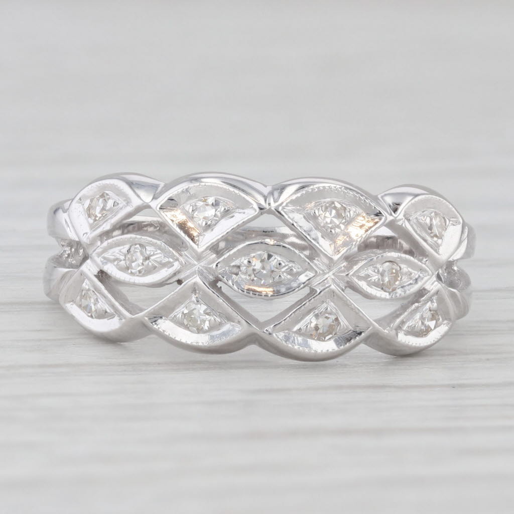 Light Gray 0.16ctw Diamond Openwork Ring 14k White Gold Size 6.5