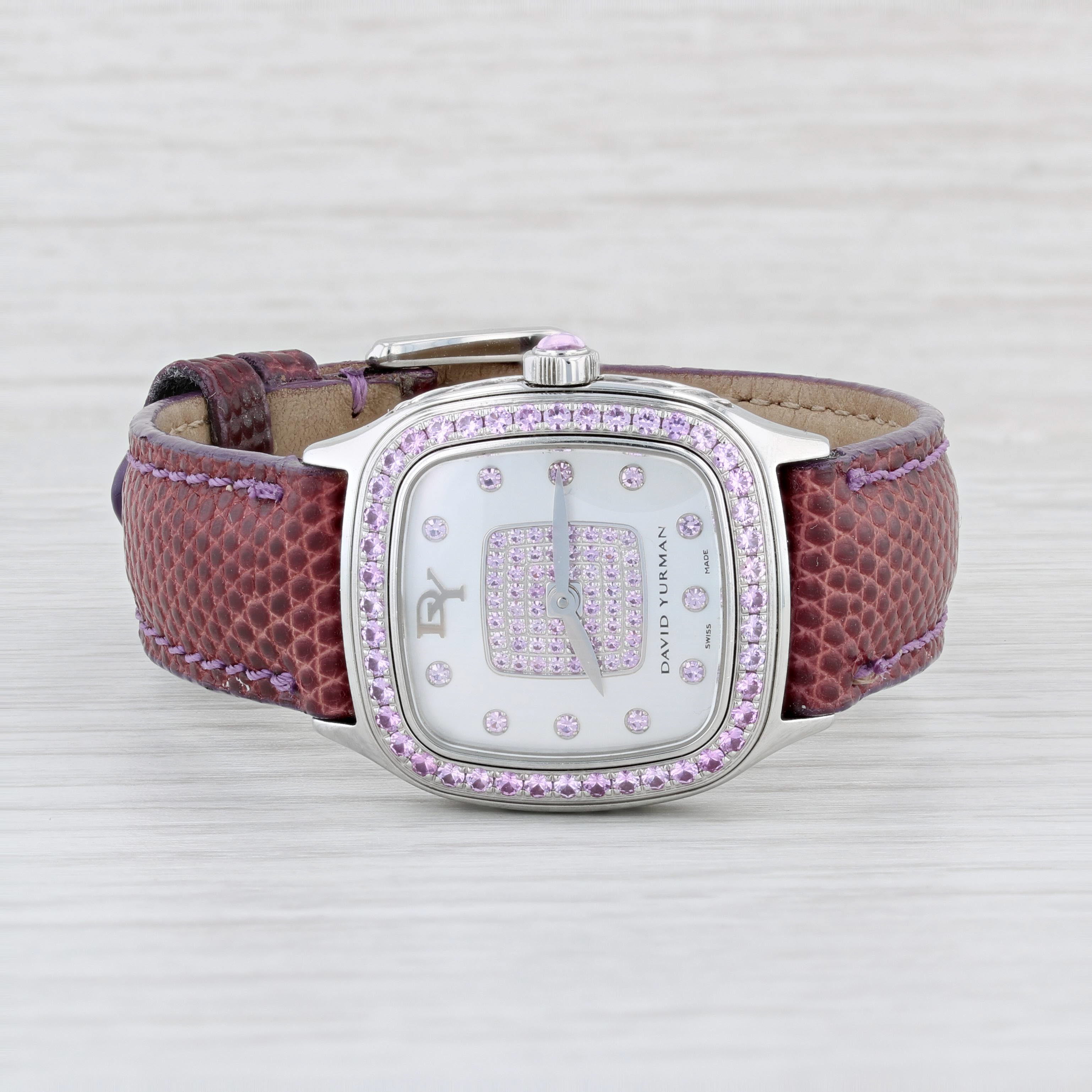 Light Gray David Yurman Thoroughbred Watch Steel Leather Quartz T304XS Pink Sapphire