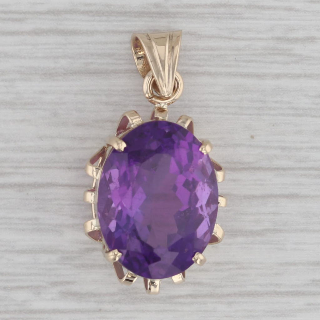 Gray 8.55ct Amethyst Oval Solitaire Pendant 14k Yellow Gold