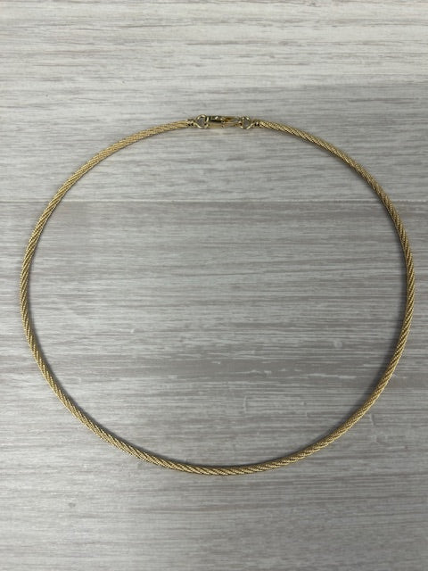 Dark Gray Rope Choker Necklace 14k Yellow Gold 14.75" 2.2mm