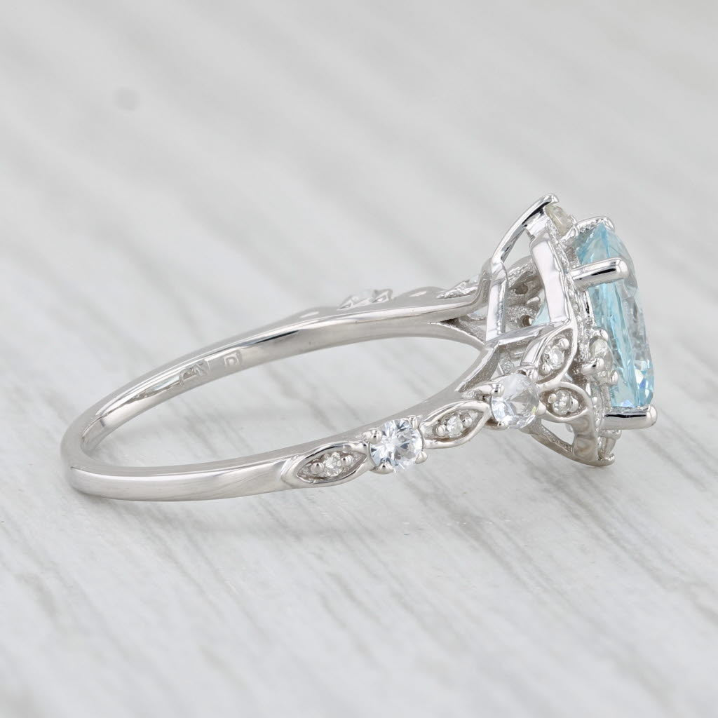 Light Gray 2.58ctw Aquamarine Sapphire Diamond Halo Ring 14k White Gold Size 8