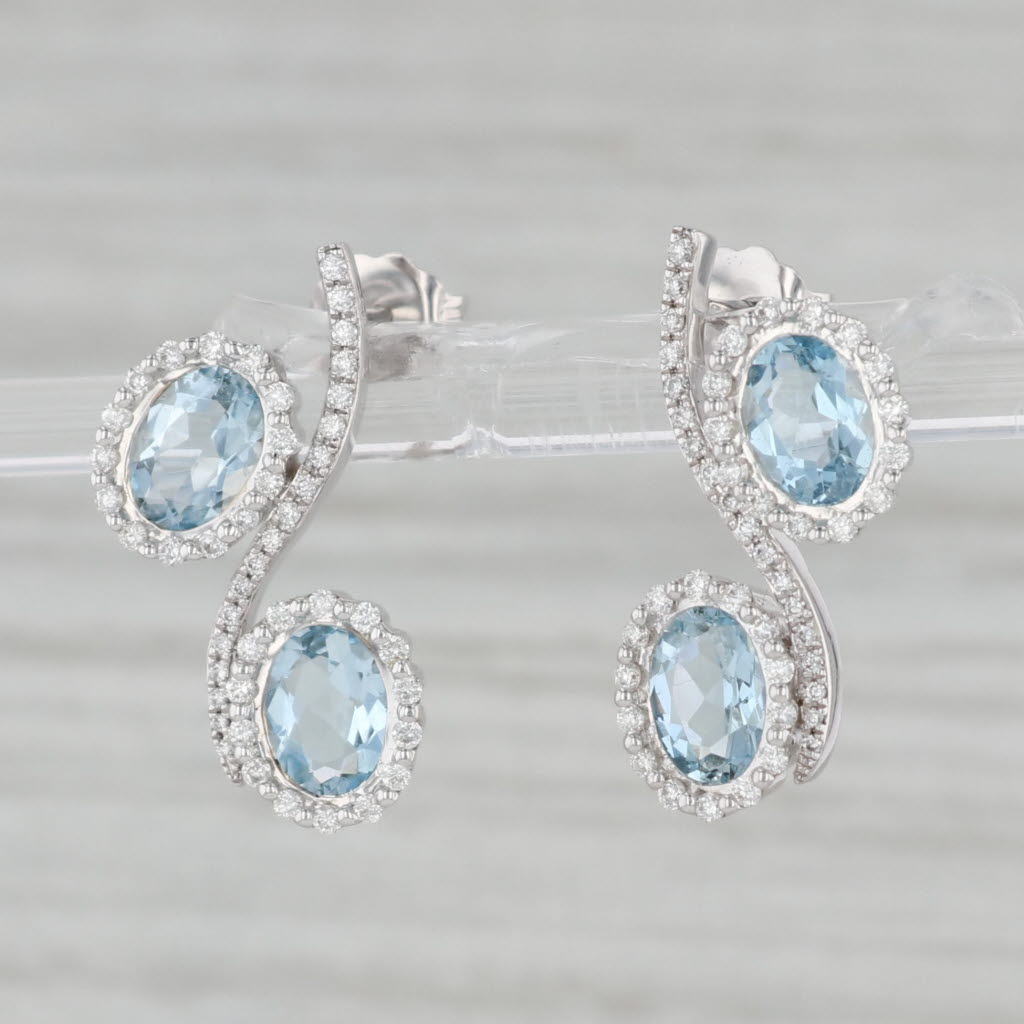 Gray New 3.30ctw Aquamarine Diamond Halo Drop Earrings 14k White Gold