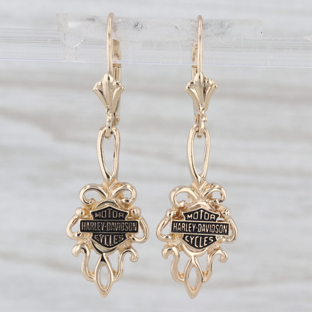 Harley Davidson Motorcycles Dangle Earrings 10k Gold Stamper Pierced Drops