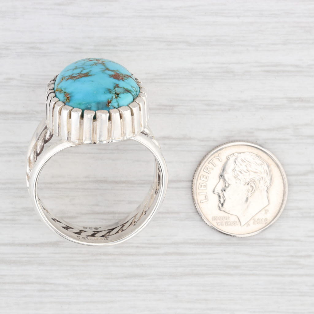 Light Gray Native American Large Turquoise Ring Sterling Silver Size 12.75 Stewart Signed